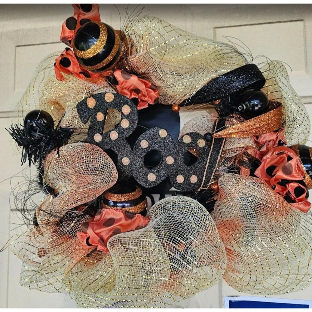 Artificial Halloween Witch Legs & Pumpkin Wreath Door Decor Black Orange Purple